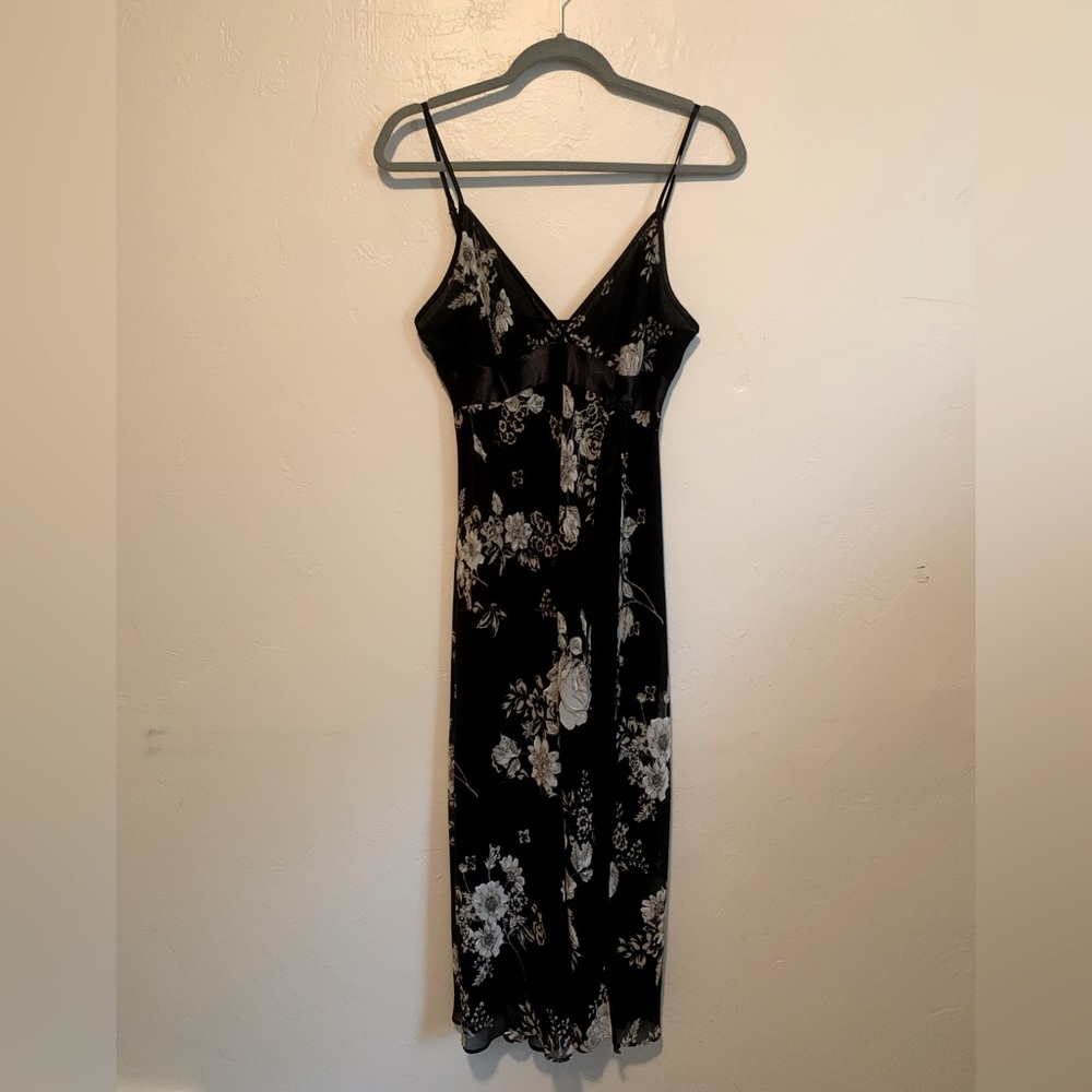 Vintage sheer maxi dress nightgown black w flowers, grunge, academia, streetwear